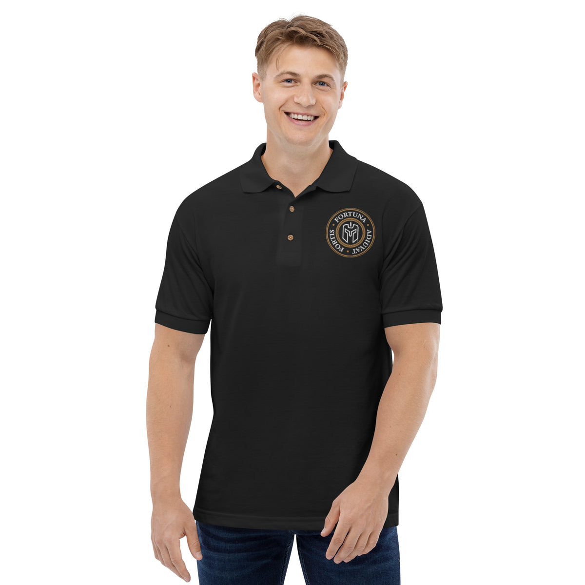FORTIS FORTUNA ADIUVAT- Fortune Favors The Bold- Warrior  Embroidered Polo Shirt