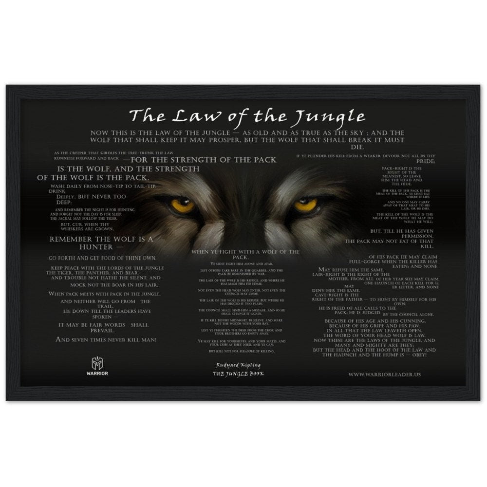 Law Of The Jungle Print | FRAMED POSTER | Jungle Book Art | Jungle Book Quote | Literary Wall Art | Library Wall Decor |Wolves Wall Art