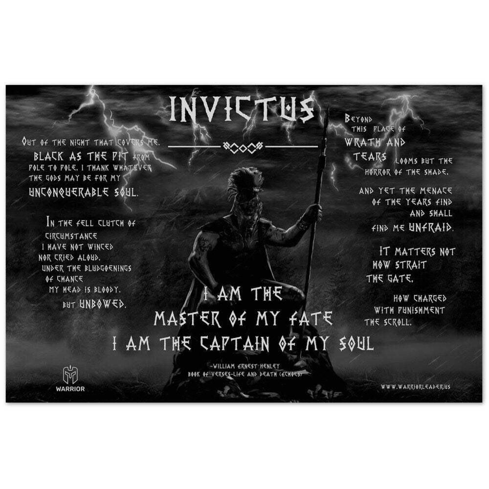 Invictus (B &amp; W) Poem Art | 6mm ALUMINUM | William Ernest Henley Quote Decor | Motivational Art | Quote Print | Library Print | Poem