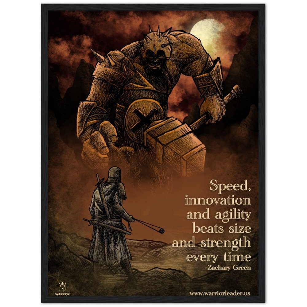David vs Goliath | Framed Poster | Motivational Art | Entrepreneur Art | Entrepreneurial Motivation | Warrior Art | Small Business Art