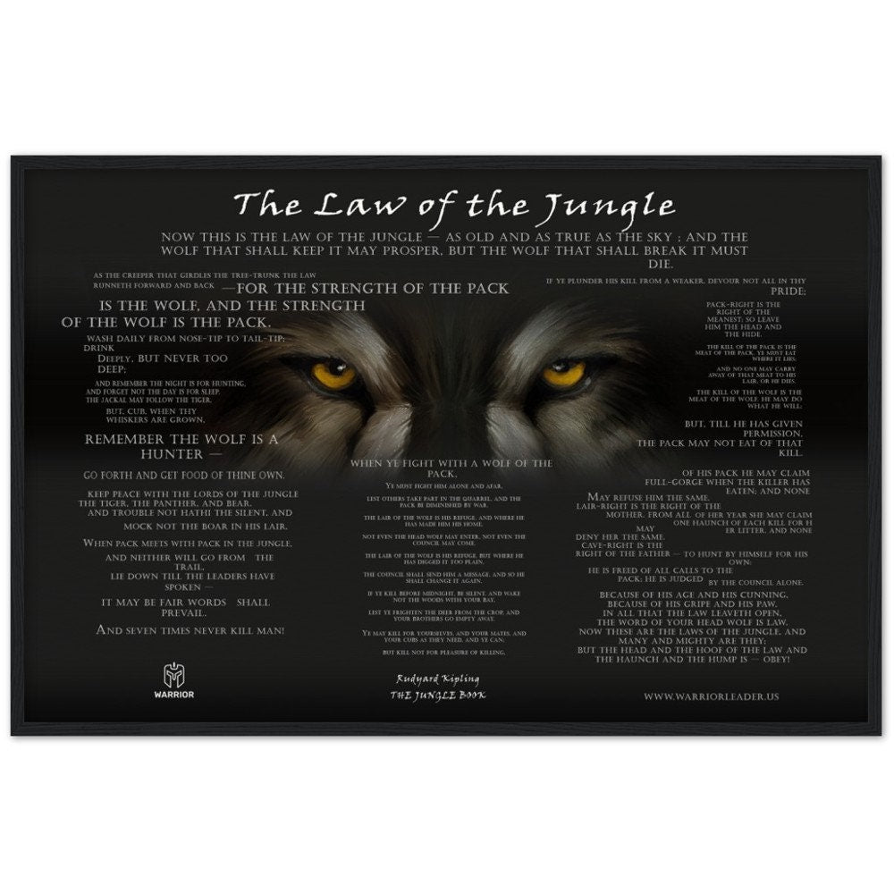 Law Of The Jungle Print | FRAMED POSTER | Jungle Book Art | Jungle Book Quote | Literary Wall Art | Library Wall Decor |Wolves Wall Art