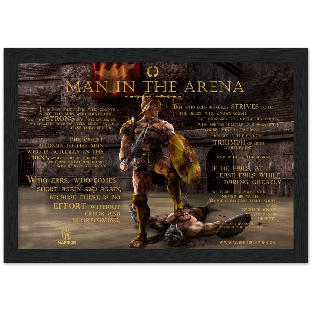 Man In The Arena Quote | FRAMED POSTER | Theodore Roosevelt Print | Inspirational Wall Art | Motivational Quote Print | Roosevelt Quote Art