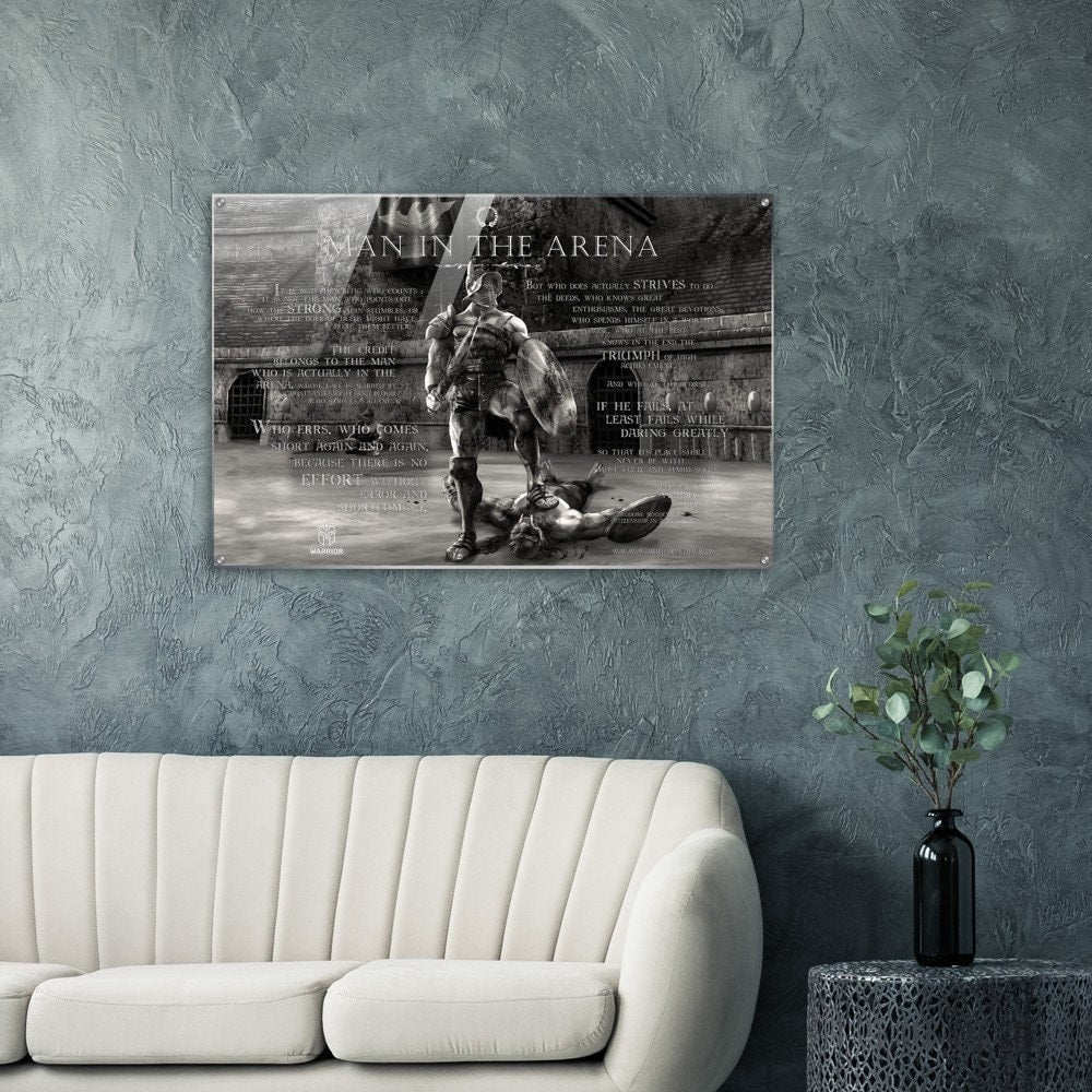 Man In The Arena Quote | B&amp;W | Acrylic | Theodore Roosevelt Print | Inspirational Wall Art | Motivational Quote Print | Roosevelt Quote Art