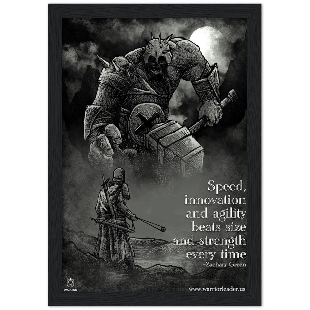 David vs Goliath | B&amp;W Framed Poster | Motivational Art | Entrepreneur Art | Entrepreneurial Motivation | Warrior Art | Small Business Art