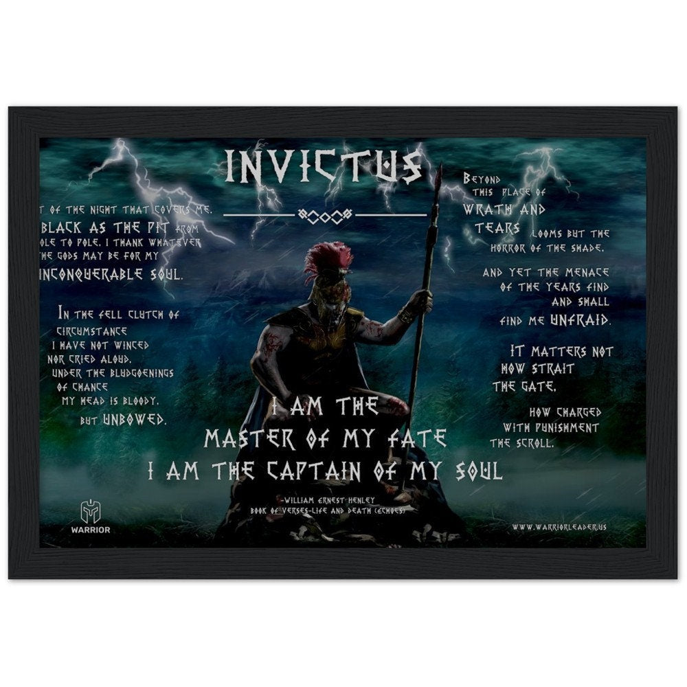 Invictus Poem Art | FRAMED POSTER| William Ernest Henley Quote Decor | Motivational Art | Quote Print | Library Print | Poem