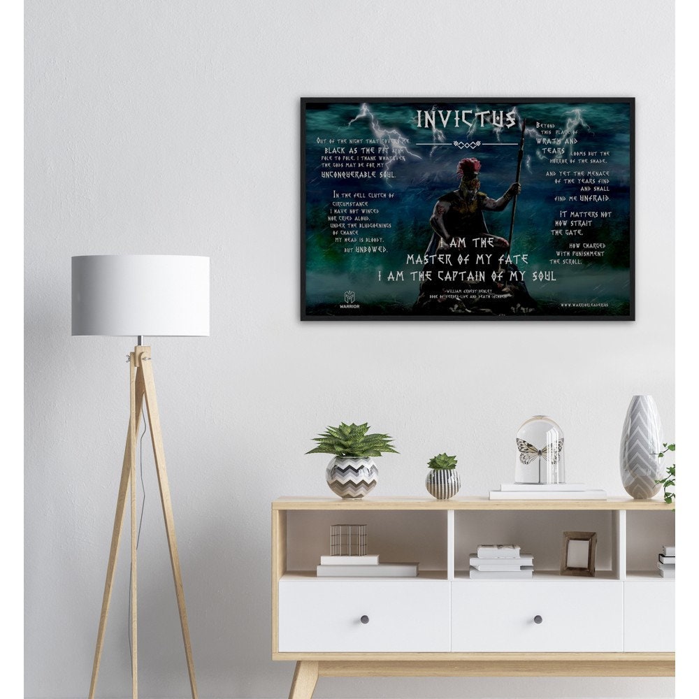 Invictus Poem Art | FRAMED POSTER| William Ernest Henley Quote Decor | Motivational Art | Quote Print | Library Print | Poem