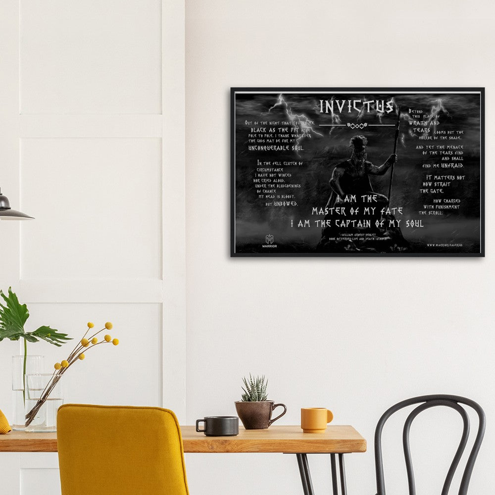 Invictus (B &amp; W) Poem Art | FRAMED POSTER| William Ernest Henley Quote Decor | Motivational Art | Quote Print | Library Print | Poem